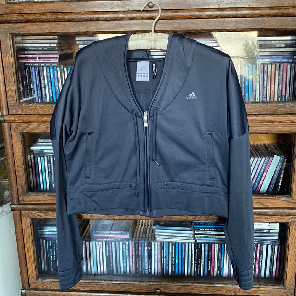 Cropped Adidas Climalite Jacket - Dark Grey/Navy Size Medium